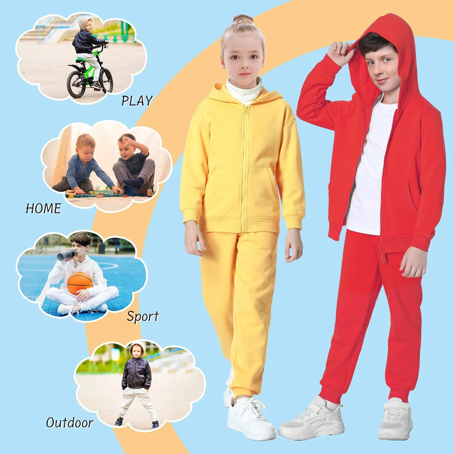 Kids Soft Brushed Fleece Jogger Sweatpants Adjustable Drawstring Casual Pants for Boys and Girls 3-12 Years
