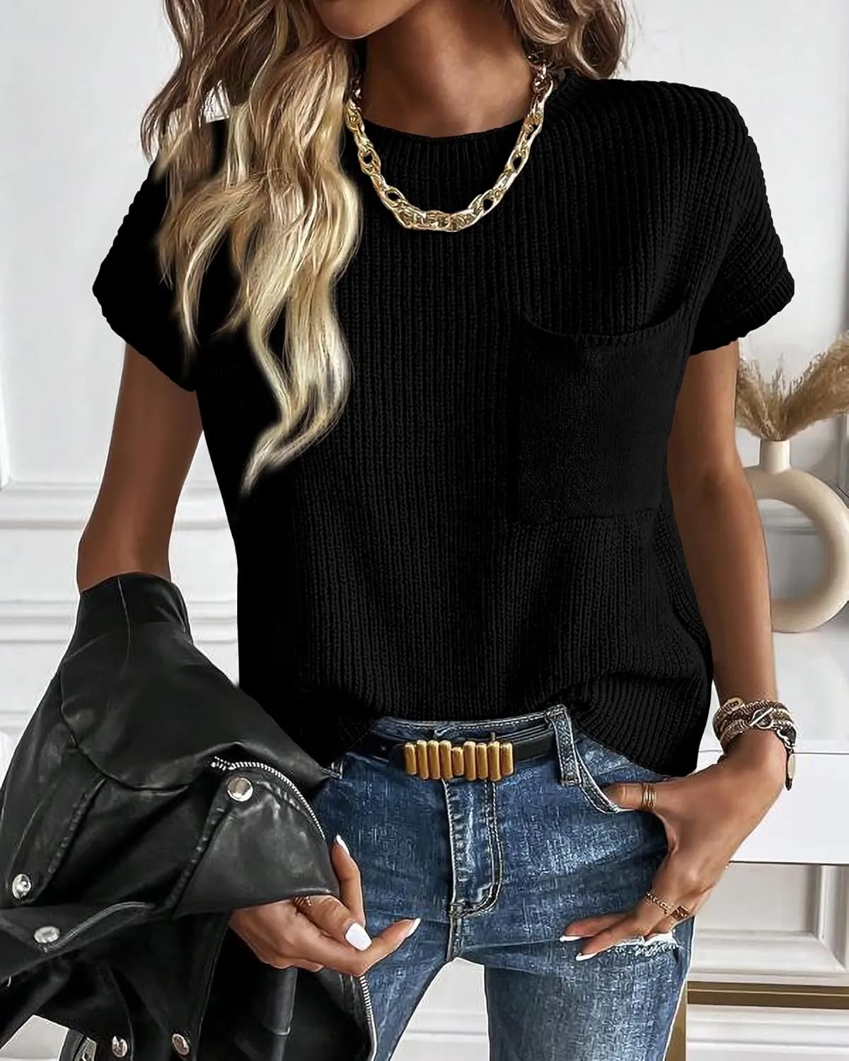 KIRUNDO Short Sleeve Sweater for Women 2025 Casual Sweater Vest Cotton Knit Pullover Tank Tops Trendy Spring Summer Outfits
