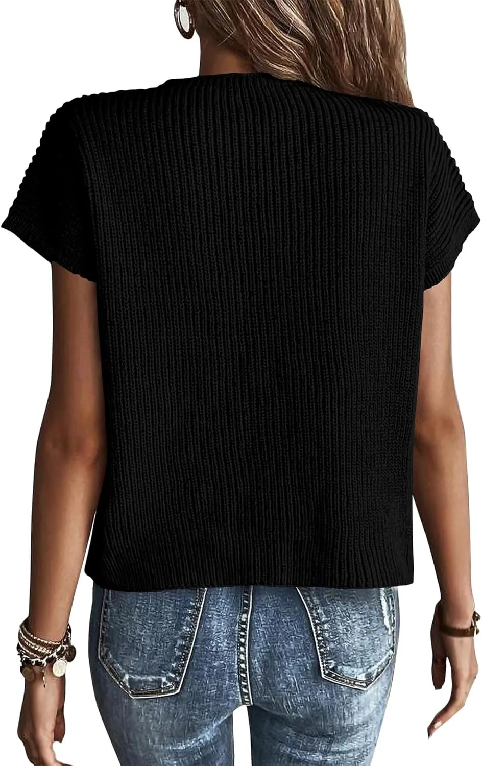 KIRUNDO Short Sleeve Sweater for Women 2025 Casual Sweater Vest Cotton Knit Pullover Tank Tops Trendy Spring Summer Outfits