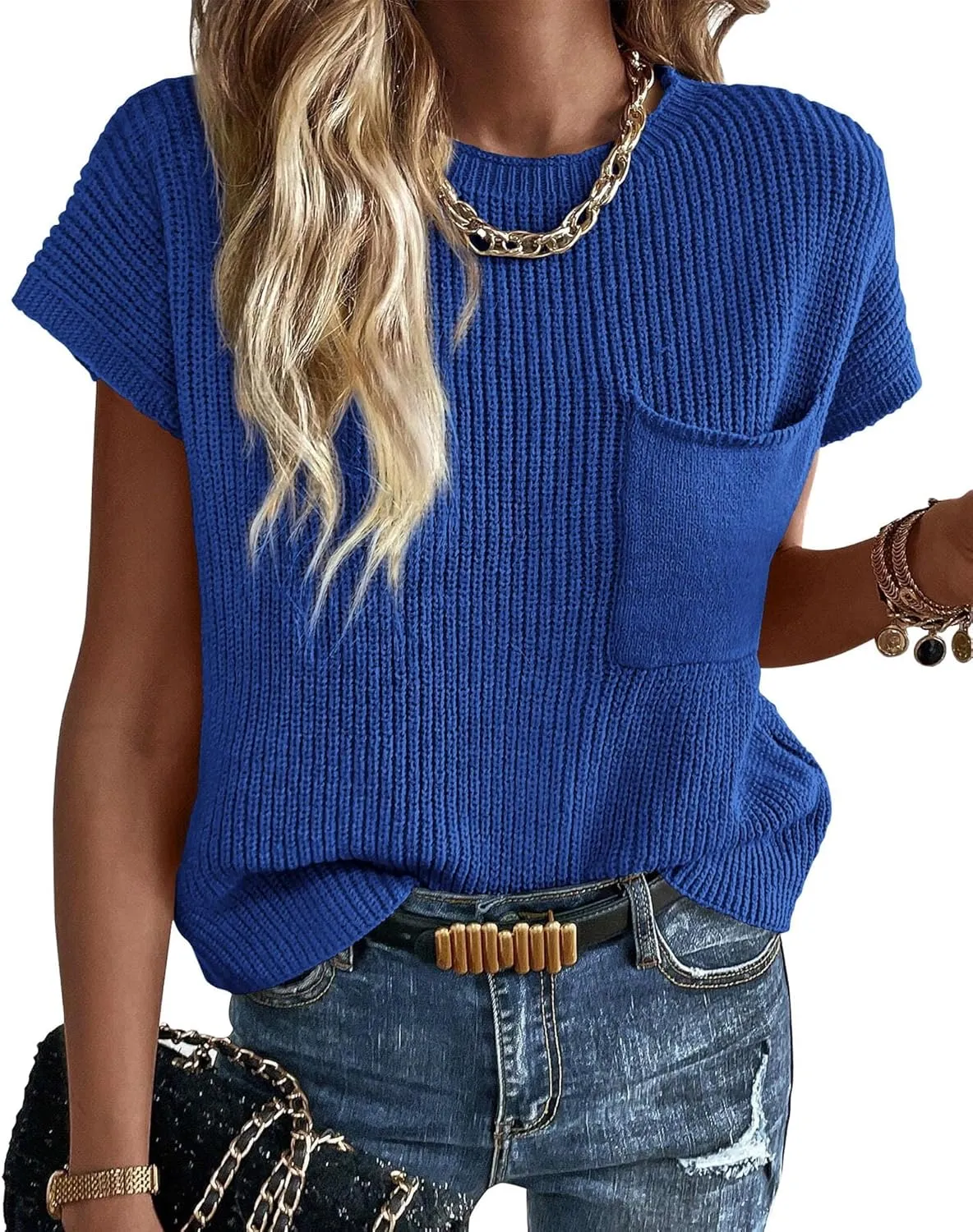 KIRUNDO Short Sleeve Sweater for Women 2025 Casual Sweater Vest Cotton Knit Pullover Tank Tops Trendy Spring Summer Outfits