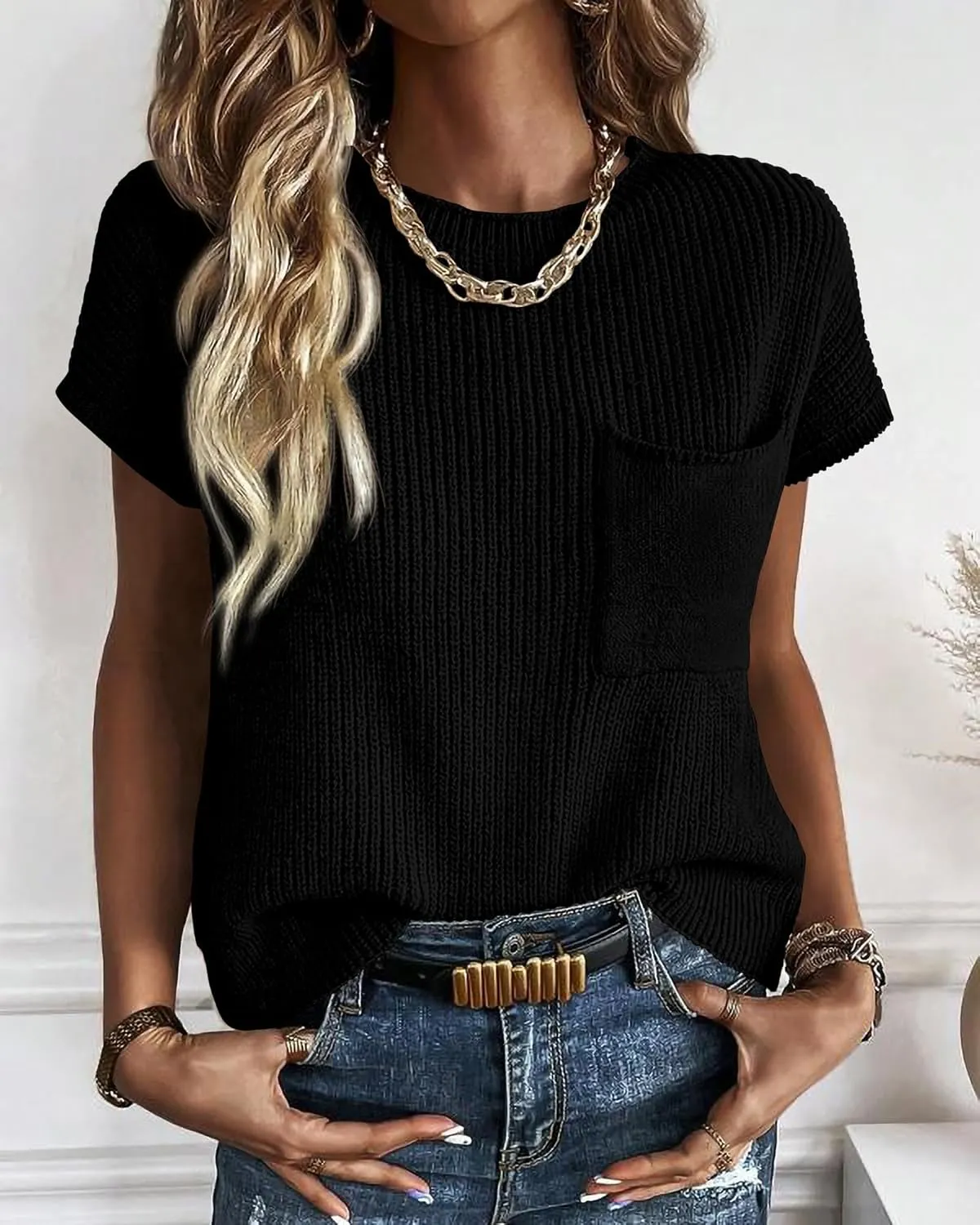 KIRUNDO Short Sleeve Sweater for Women 2025 Casual Sweater Vest Cotton Knit Pullover Tank Tops Trendy Spring Summer Outfits