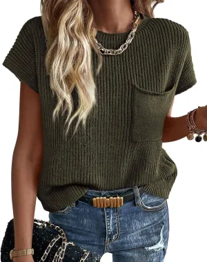 KIRUNDO Short Sleeve Sweater for Women 2025 Casual Sweater Vest Cotton Knit Pullover Tank Tops Trendy Spring Summer Outfits