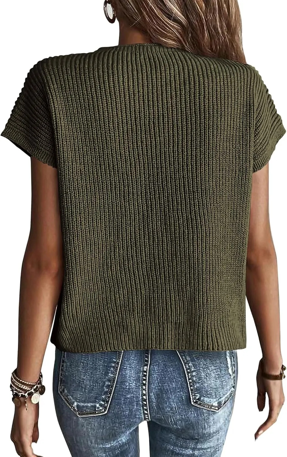 KIRUNDO Short Sleeve Sweater for Women 2025 Casual Sweater Vest Cotton Knit Pullover Tank Tops Trendy Spring Summer Outfits