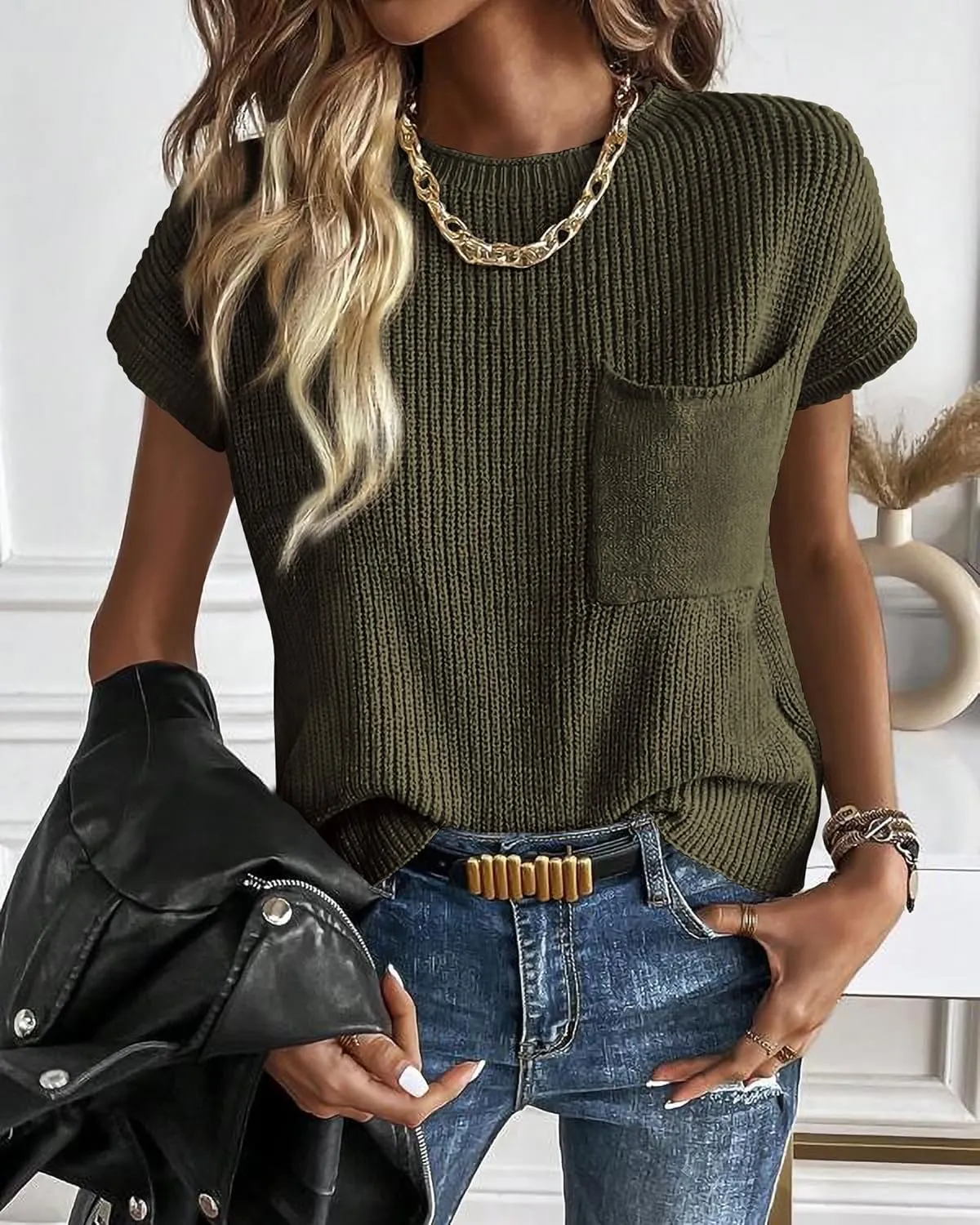 KIRUNDO Short Sleeve Sweater for Women 2025 Casual Sweater Vest Cotton Knit Pullover Tank Tops Trendy Spring Summer Outfits