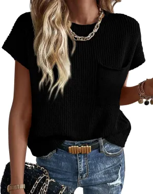 KIRUNDO Short Sleeve Sweater for Women 2025 Casual Sweater Vest Cotton Knit Pullover Tank Tops Trendy Spring Summer Outfits
