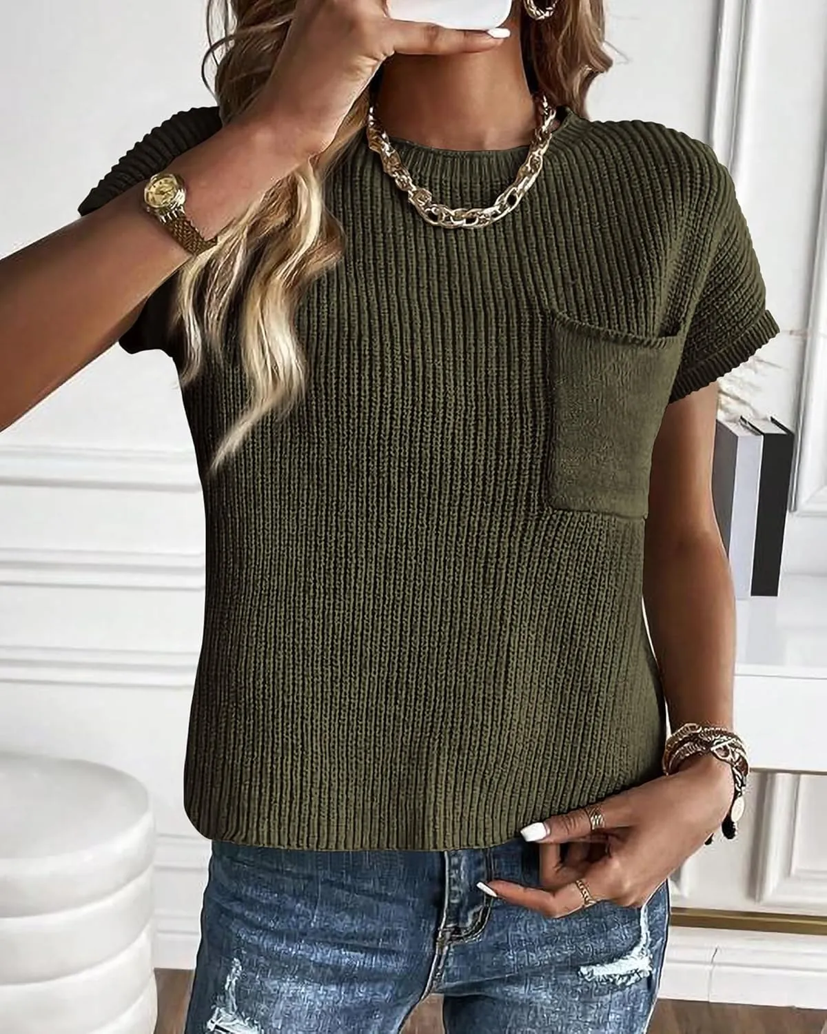 KIRUNDO Short Sleeve Sweater for Women 2025 Casual Sweater Vest Cotton Knit Pullover Tank Tops Trendy Spring Summer Outfits