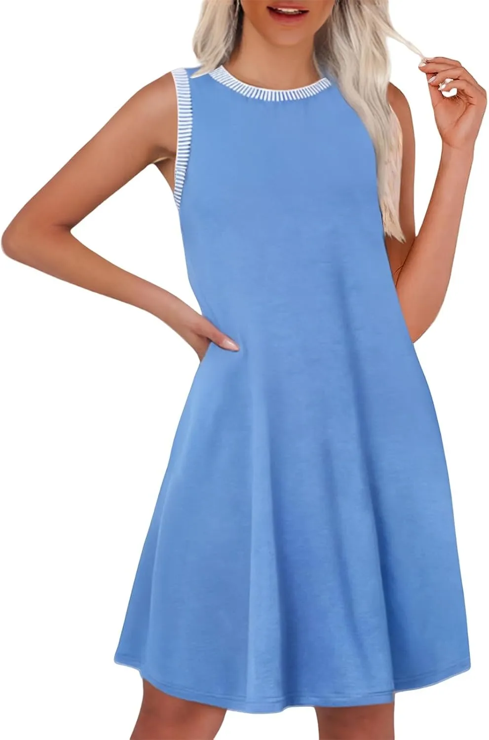 Kubbon Sundresses for Women Sleeveless Round Neck Tank Dresses Casual Loose Summer Mini Dress Flowy Travel Beach Dresses