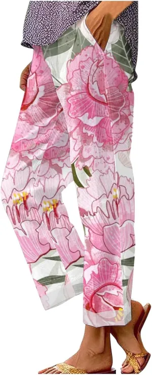 Ladies Wide Legged Linen Pants Spring Womens Linen Work Pants Womens Pants Summer Romper