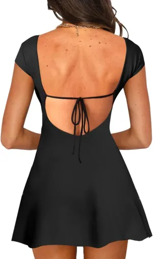 Lancifolium Y2k Square Neck Backless A-line Mini Sun Dresses for Women Summer 2024 Elegant Cocktail Party Sundress