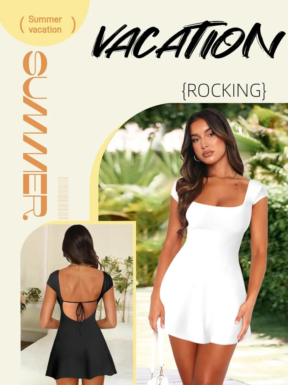 Lancifolium Y2k Square Neck Backless A-line Mini Sun Dresses for Women Summer 2024 Elegant Cocktail Party Sundress
