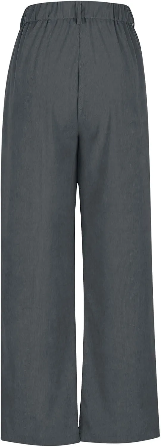 Lastesso Pants for Women Soft Corduroy High Waisted Pants with Pockets Casual Business Lounge Long Trousers Solid Slacks