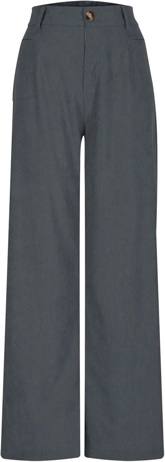 Lastesso Pants for Women Soft Corduroy High Waisted Pants with Pockets Casual Business Lounge Long Trousers Solid Slacks
