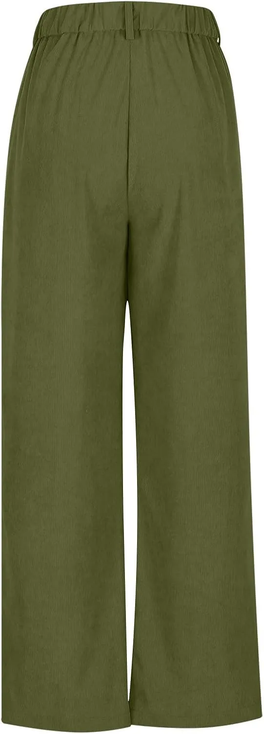 Lastesso Pants for Women Soft Corduroy High Waisted Pants with Pockets Casual Business Lounge Long Trousers Solid Slacks