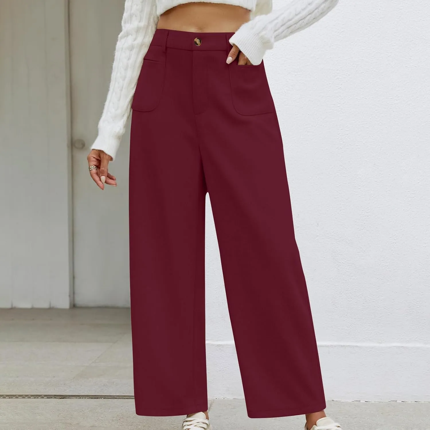 Lastesso Pants for Women Soft Corduroy High Waisted Pants with Pockets Casual Business Lounge Long Trousers Solid Slacks