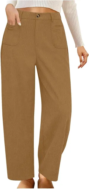 Lastesso Pants for Women Soft Corduroy High Waisted Pants with Pockets Casual Business Lounge Long Trousers Solid Slacks
