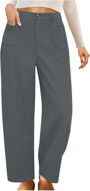 Lastesso Pants for Women Soft Corduroy High Waisted Pants with Pockets Casual Business Lounge Long Trousers Solid Slacks