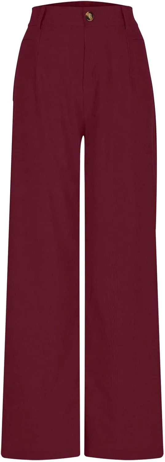 Lastesso Pants for Women Soft Corduroy High Waisted Pants with Pockets Casual Business Lounge Long Trousers Solid Slacks
