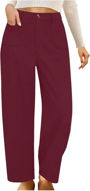 Lastesso Pants for Women Soft Corduroy High Waisted Pants with Pockets Casual Business Lounge Long Trousers Solid Slacks