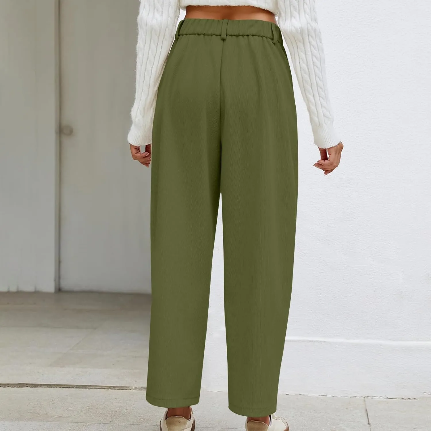 Lastesso Pants for Women Soft Corduroy High Waisted Pants with Pockets Casual Business Lounge Long Trousers Solid Slacks