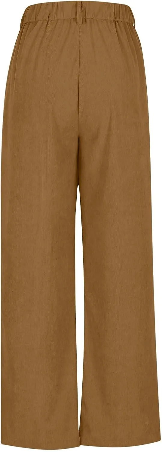 Lastesso Pants for Women Soft Corduroy High Waisted Pants with Pockets Casual Business Lounge Long Trousers Solid Slacks
