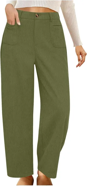Lastesso Pants for Women Soft Corduroy High Waisted Pants with Pockets Casual Business Lounge Long Trousers Solid Slacks
