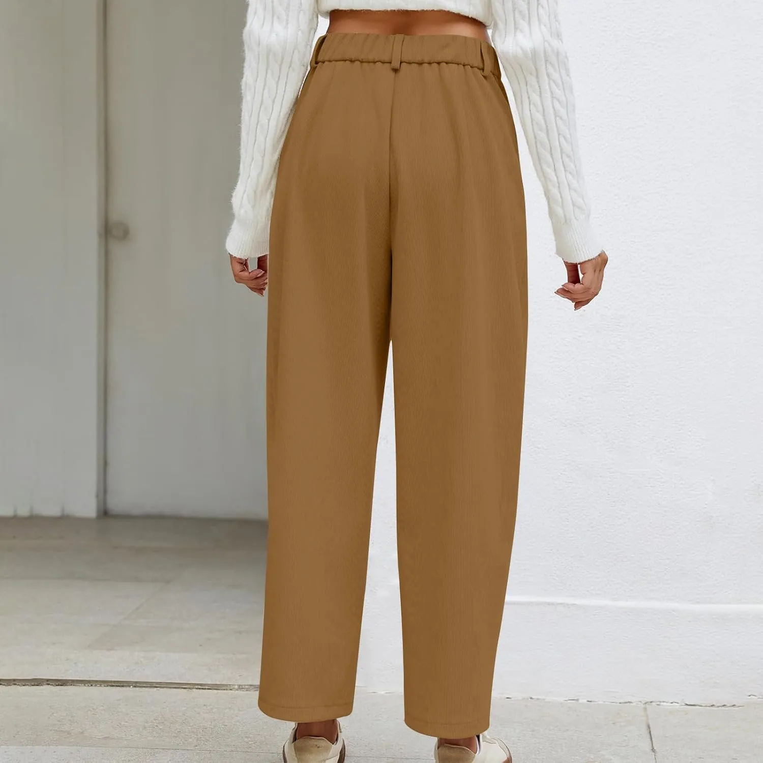 Lastesso Pants for Women Soft Corduroy High Waisted Pants with Pockets Casual Business Lounge Long Trousers Solid Slacks