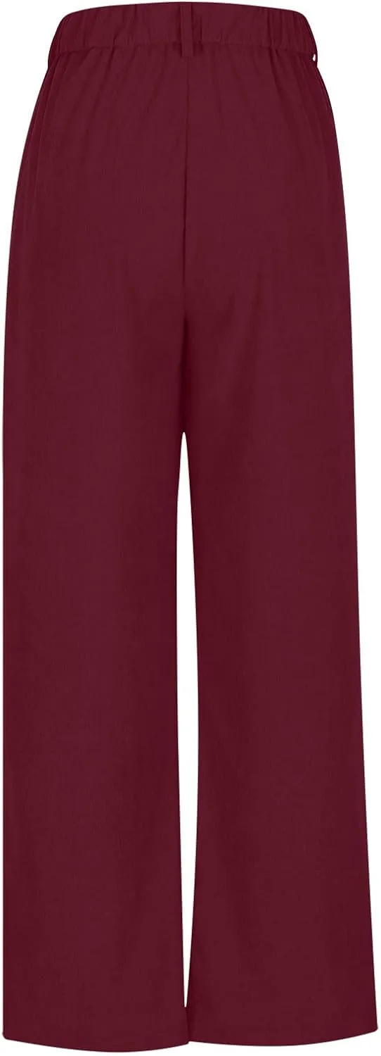 Lastesso Pants for Women Soft Corduroy High Waisted Pants with Pockets Casual Business Lounge Long Trousers Solid Slacks
