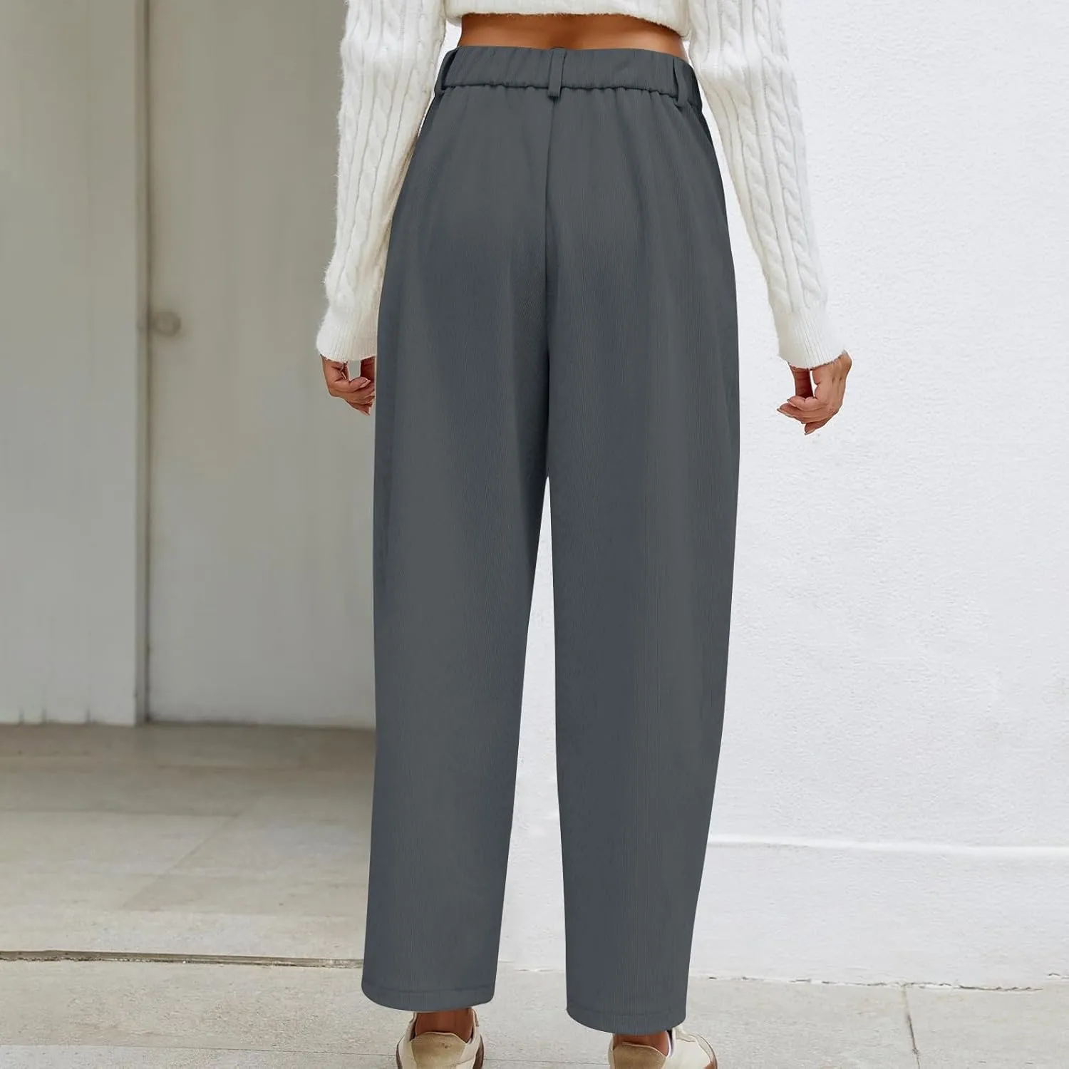 Lastesso Pants for Women Soft Corduroy High Waisted Pants with Pockets Casual Business Lounge Long Trousers Solid Slacks