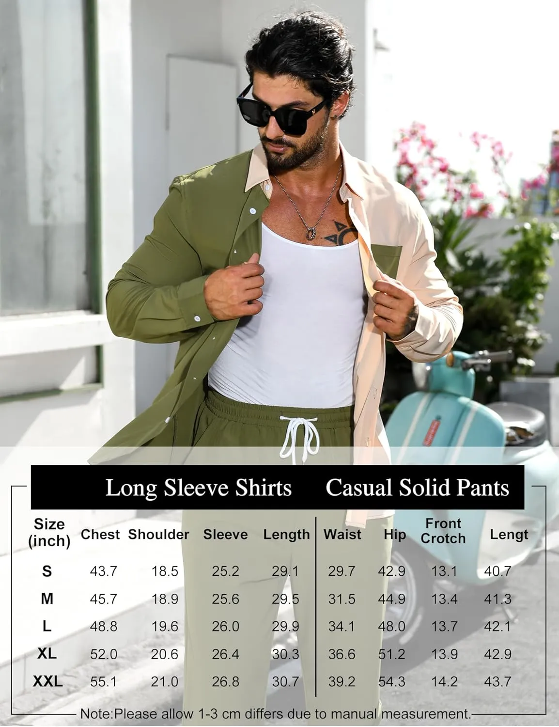 LecGee Mens 2 Piece Color Block Outfits Casual Long Sleeve Button Down Color Block Shirts and Pants Matching Set Sweatsuit