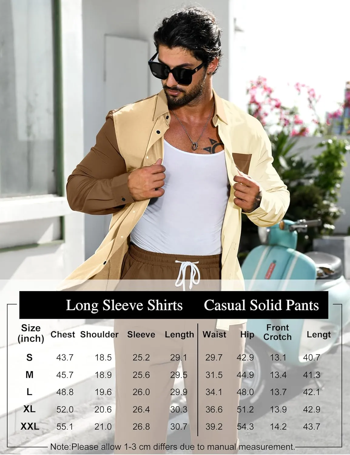 LecGee Mens 2 Piece Color Block Outfits Casual Long Sleeve Button Down Color Block Shirts and Pants Matching Set Sweatsuit