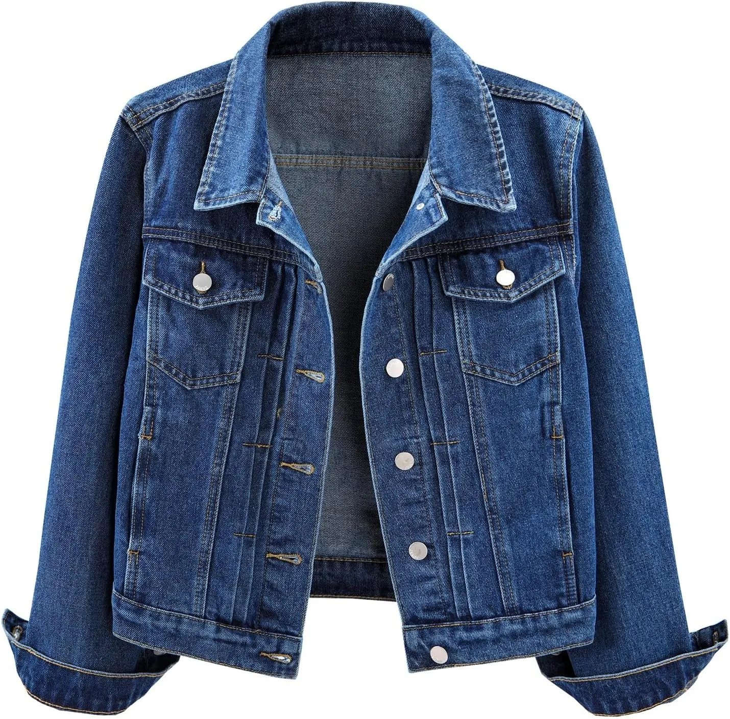 LifeShe Women's Basic Denim Jacket Button DownTrucker Jacket Slim Fit Jean Jacket Coat