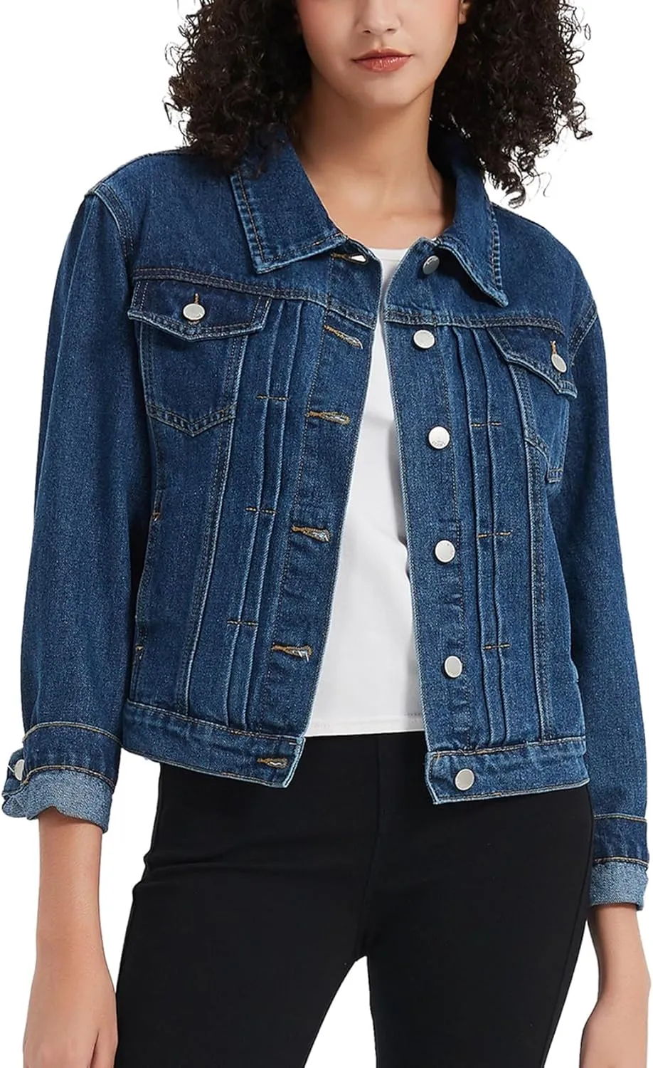 LifeShe Women's Basic Denim Jacket Button DownTrucker Jacket Slim Fit Jean Jacket Coat