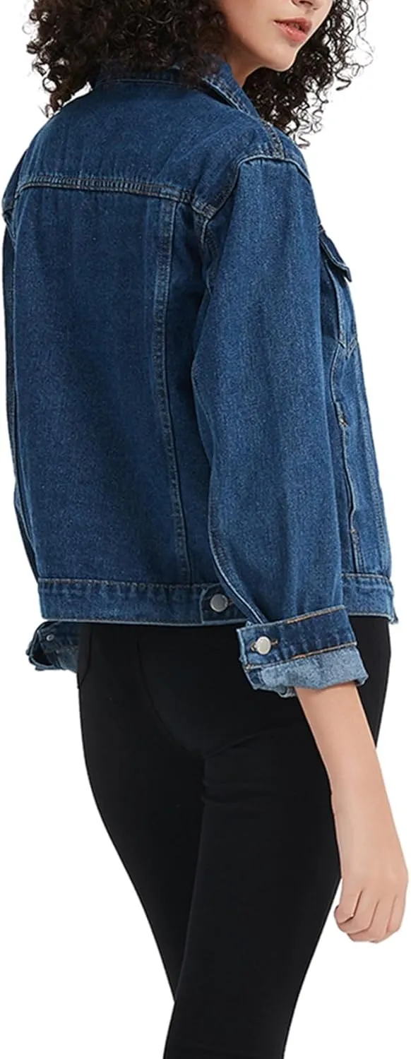 LifeShe Women's Basic Denim Jacket Button DownTrucker Jacket Slim Fit Jean Jacket Coat