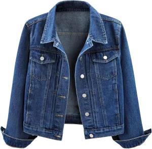 LifeShe Women's Basic Denim Jacket Button DownTrucker Jacket Slim Fit Jean Jacket Coat