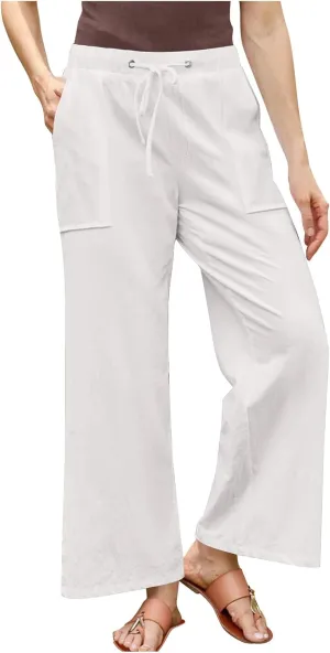 Lightweight Cotton Linen Pants Women Solid Drawstring Straight Wide Leg Trousers Summer Comfy Vacation Pant Plus Size