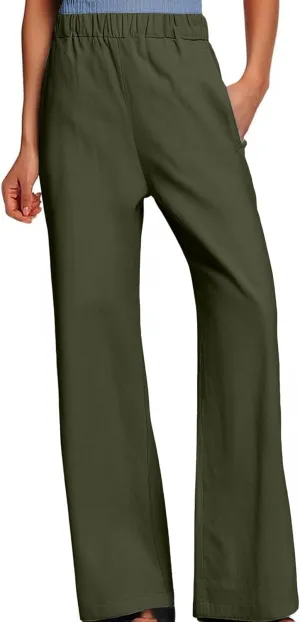 Linen Blend Pants for Women Summer 2025 Flowy Casual Lightweight Pants with Pockets Straight Leg Solid Cropped Sweatpants