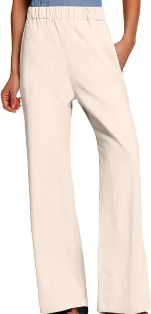 Linen Blend Pants for Women Summer 2025 Flowy Casual Lightweight Pants with Pockets Straight Leg Solid Cropped Sweatpants