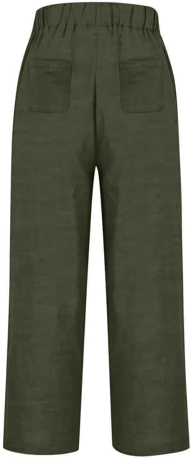 Linen Blend Pants for Women Summer 2025 Flowy Casual Lightweight Pants with Pockets Straight Leg Solid Cropped Sweatpants