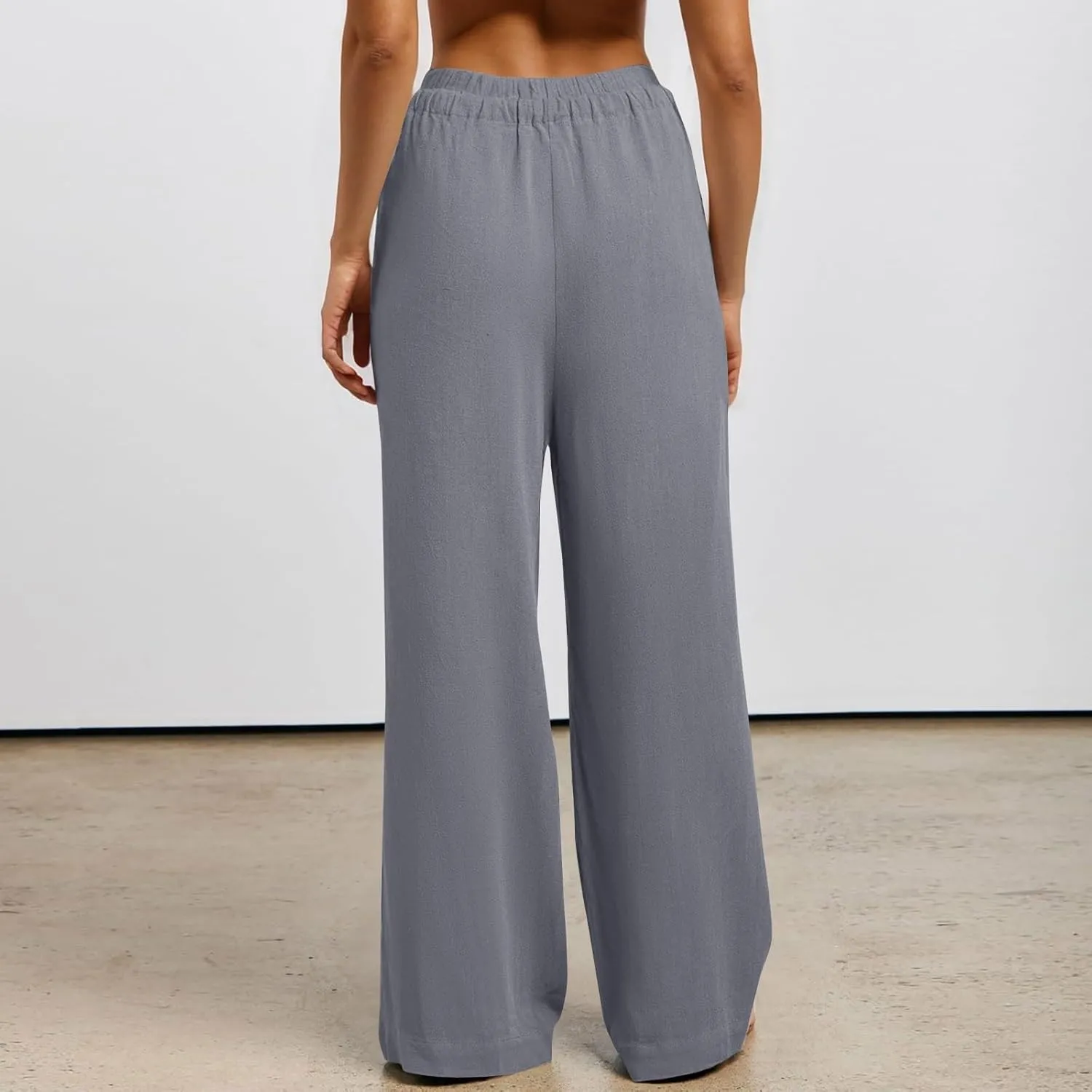 Linen Drawstring Pants Women Beach Vacation Outfits 2025 Solid Resort Pants with Pockets Spring Lightweight Flowy Sweatpants