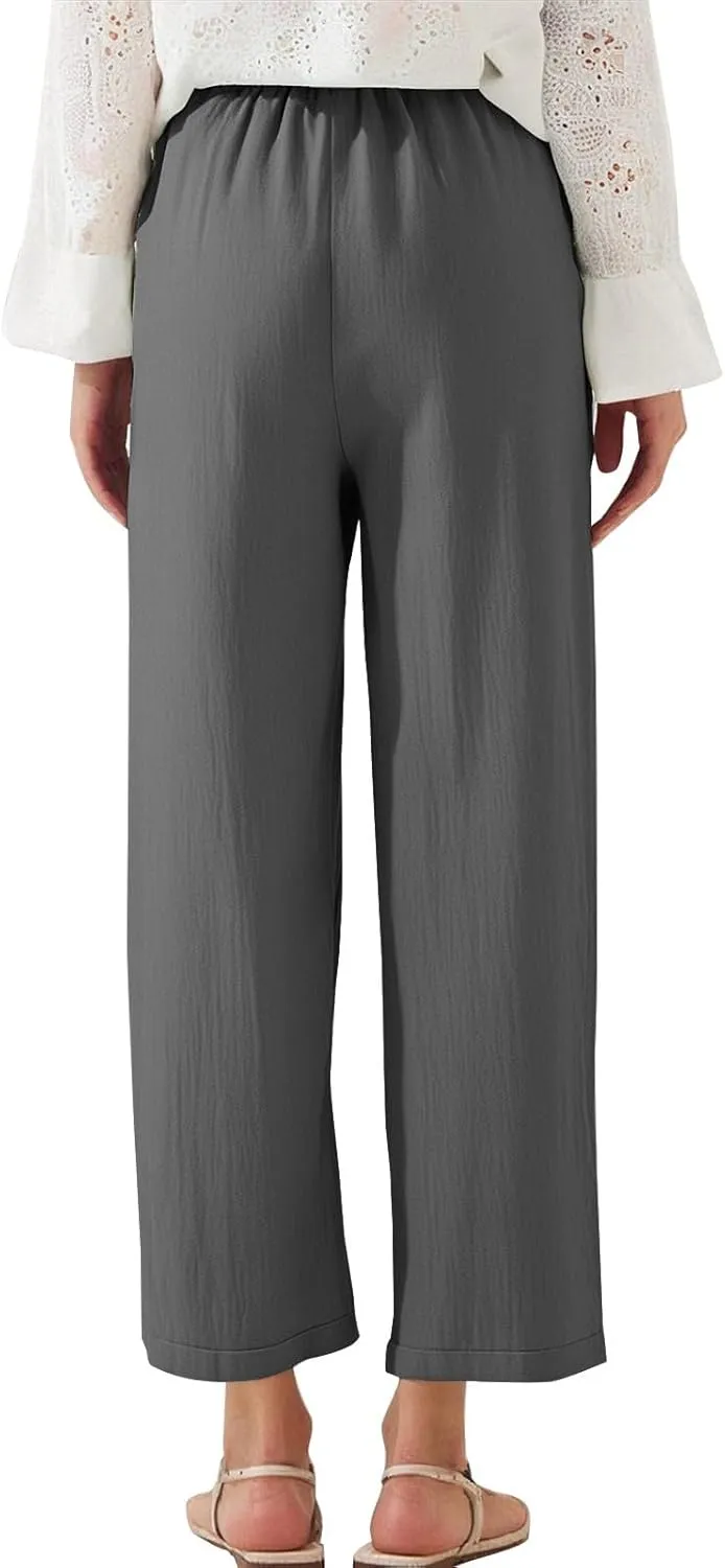 Linen Drawstring Pants Women Vacation Outfits Beach 2025 Solid Casual Pants with Pockets Easter Lightweight Flowy Sweatpants