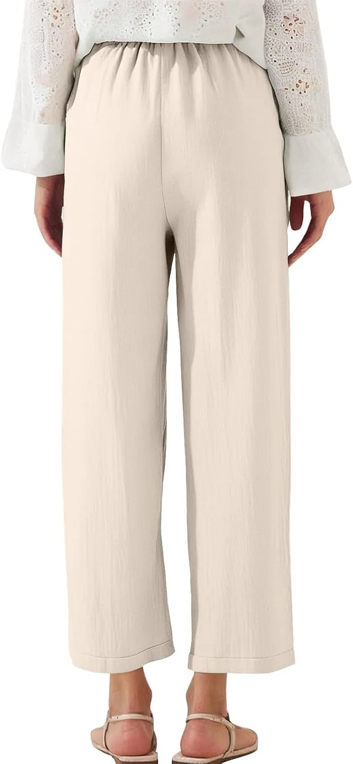 Linen Drawstring Pants Women Vacation Outfits Beach 2025 Solid Casual Pants with Pockets Easter Lightweight Flowy Sweatpants