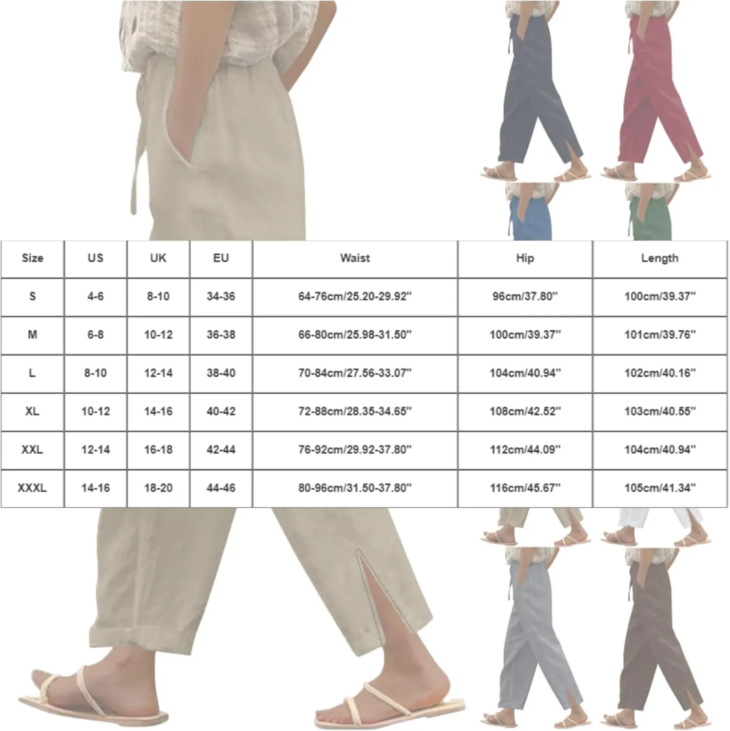 Linen Pants for Women 2025 Summer High Waist Elastic Straight Leg Pant Casual Loose Lightweight Beach Trousers