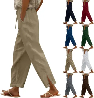 Linen Pants for Women 2025 Summer High Waist Elastic Straight Leg Pant Casual Loose Lightweight Beach Trousers