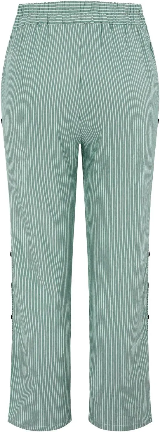 Linen Pants for Women 2025 Trendy Striped Spring Summer Casual Pants High Waist Straight Leg Trousers with Pockets