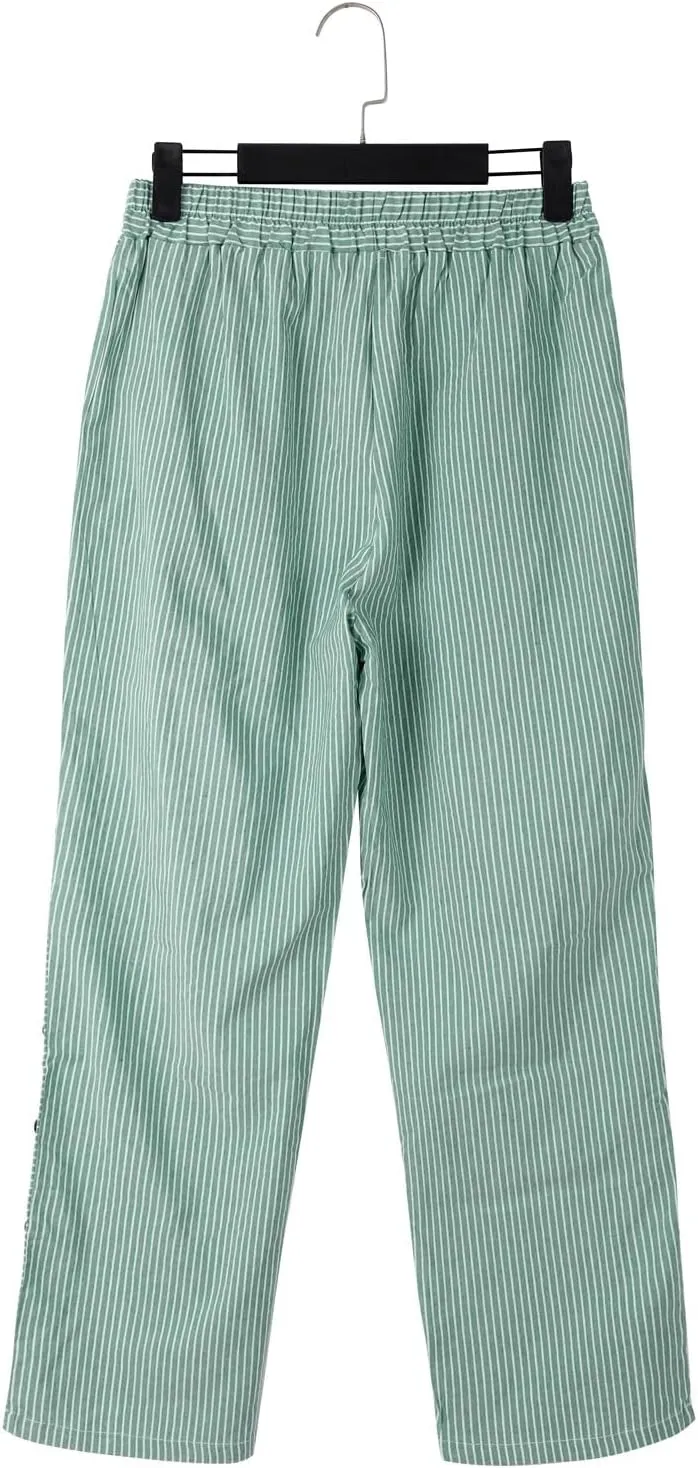 Linen Pants for Women 2025 Trendy Striped Spring Summer Casual Pants High Waist Straight Leg Trousers with Pockets