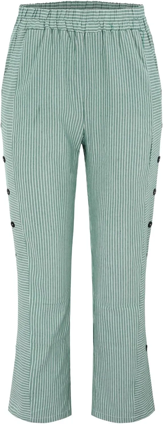 Linen Pants for Women 2025 Trendy Striped Spring Summer Casual Pants High Waist Straight Leg Trousers with Pockets