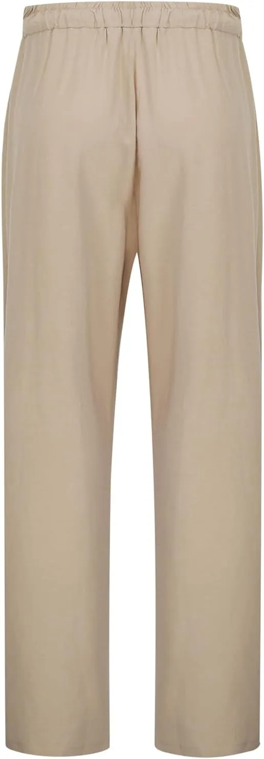 Linen Pants for Women Loose Elastic High Waist Yoga Pants Relax Fit Comfy Casual Trousers with Pockets Summer 2025