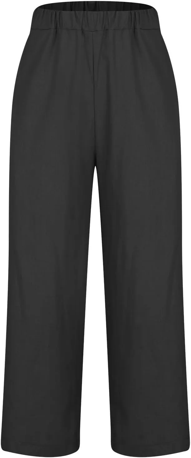 Linen Pants Women 2025 Summer Elastic High Waist Straight Leg Lounge Pant Casual Beach Comfy Soft Trouser Resort Wear