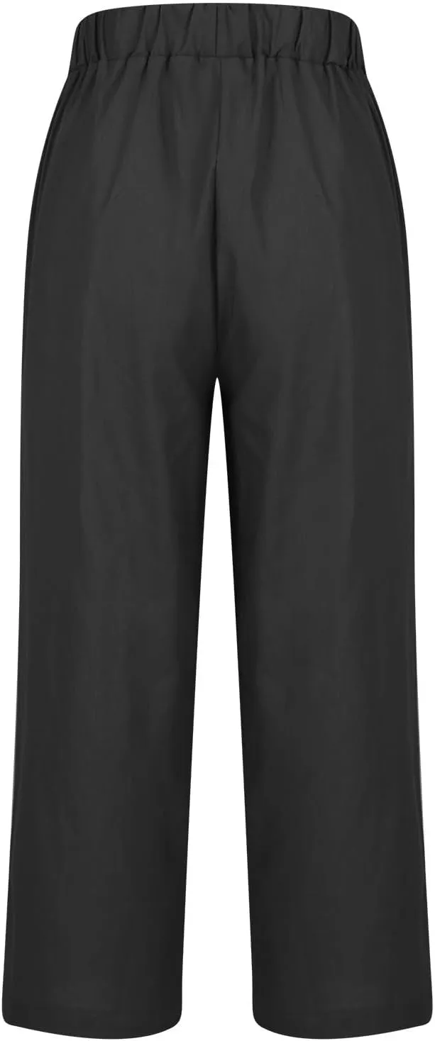 Linen Pants Women 2025 Summer Elastic High Waist Straight Leg Lounge Pant Casual Beach Comfy Soft Trouser Resort Wear
