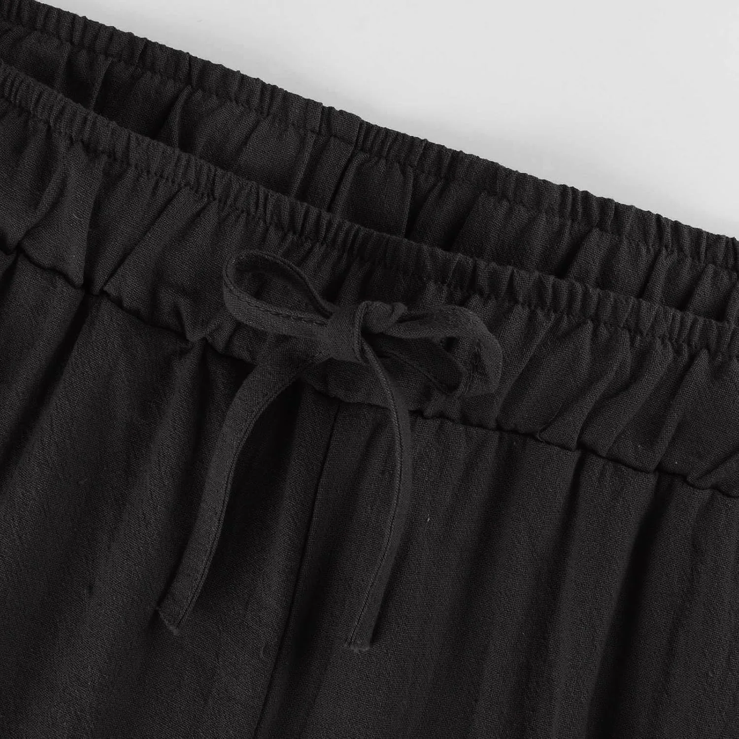 Linen Pants Women Casual Summer Drawstring Waist Wide Leg Pants with Pockets Baggy Lightweight Beach Trousers